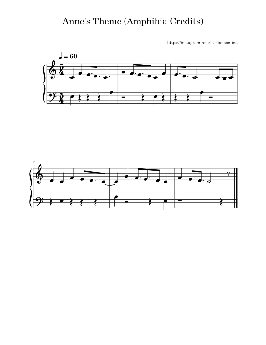 Anne's Theme Easy (Amphibia Credits) Sheet music for Piano (Solo ...