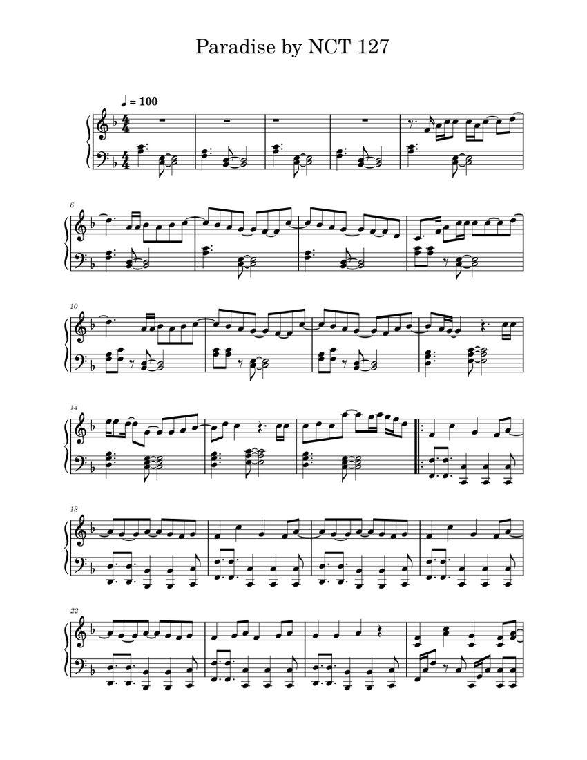 Paradise by NCT 127 Sheet Music for Piano (Solo) | MuseScore.com