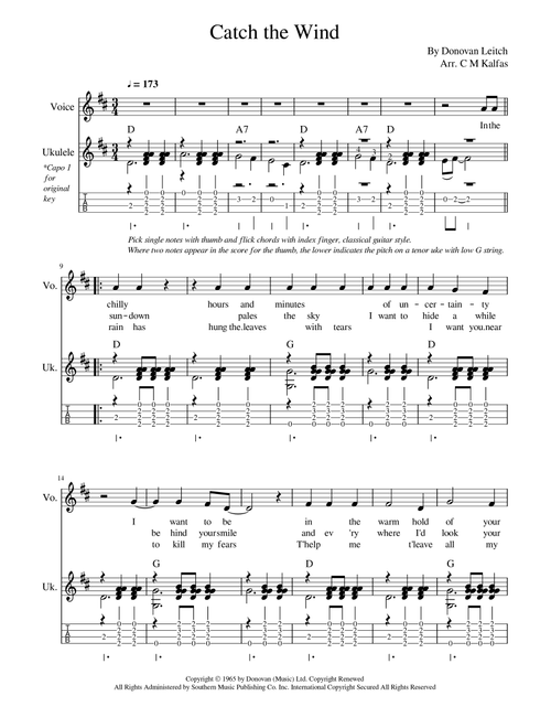 Catch The Wind (Arr. Christy Kalfas) - Donovan (Ukulele)