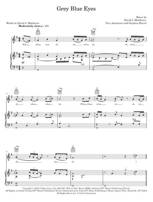 Grey Blue Eyes - Bob Dylan, Dave Matthews Band, Jimi Hendrix, U2 (Piano-Vocal-Guitar)