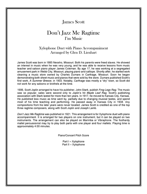 Don't Jazz Me Ragtime (Arr. Glen D. Lienhart) - James Scott (Small Ensemble)