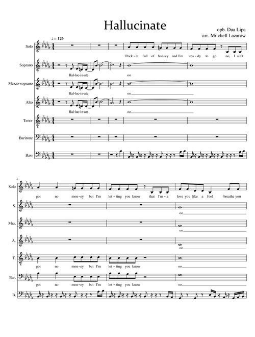 Hallucinate (Arr. Mitchell Lazarow) - Dua Lipa (Choral, SATB divisi)