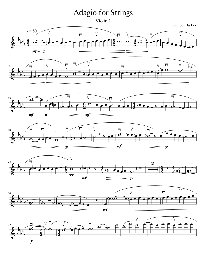 Adagio For Strings (Violin 1) Sheet Music for Violin (Solo