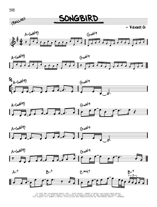 Songbird - Kenny G (Real Book - Melody-Chords)