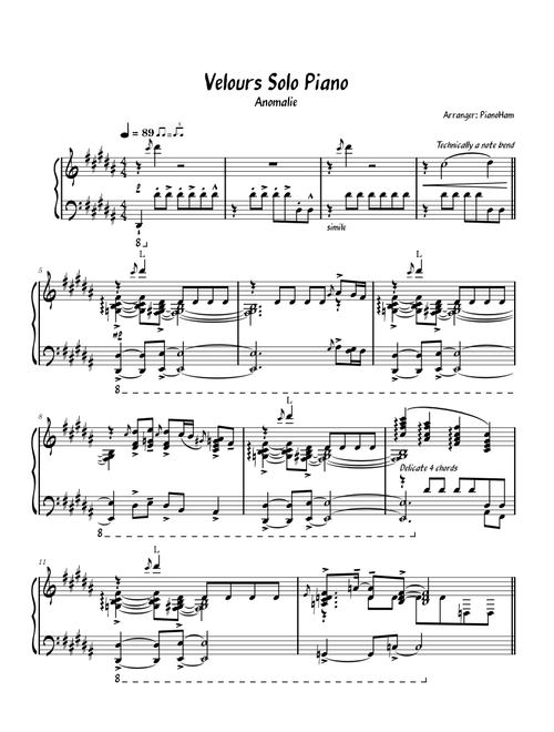 Velours Jazz Piano Arrangement – Anamolie (With Fingerings)