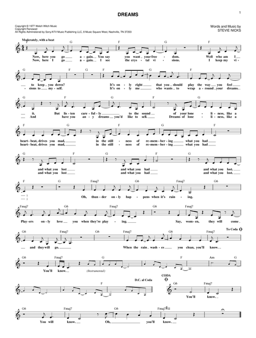 Dreams - Fleetwood Mac (Lead Sheet - Fake Book)