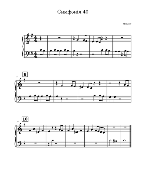 Symphony No. 40 – piano easy Mozart