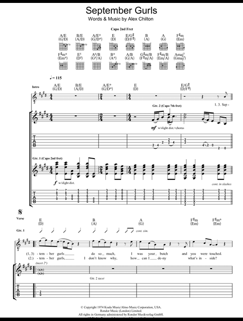 September Gurls - Big Star (Guitar Tab)