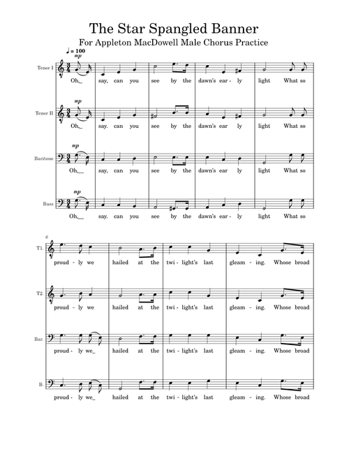 The Star Spangled Banner – For Appleton MacDowell Male Chorus Practice