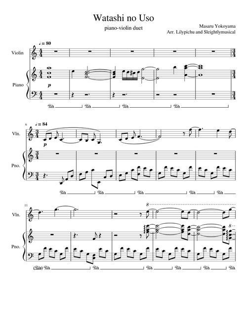 Watashi no Uso | Piano-violin duet | Arr. Lilypichu and Sleightlymusical