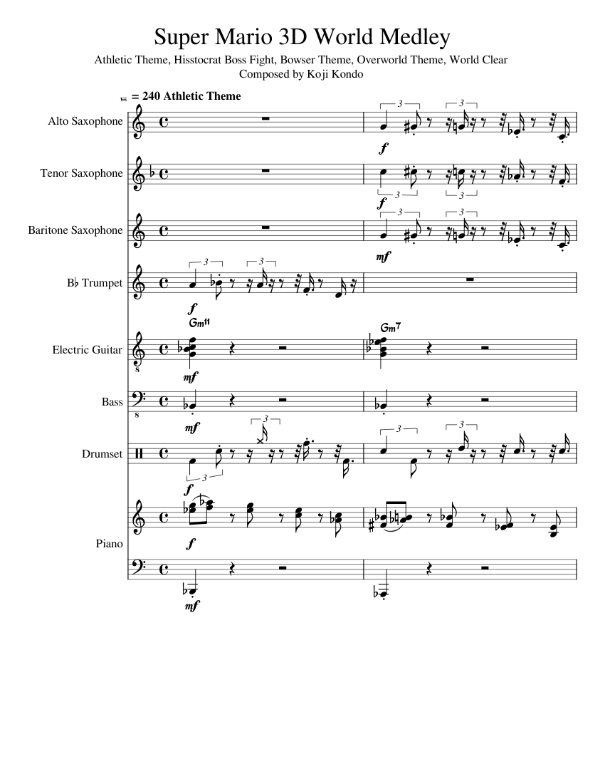 Super Mario 3D World Medley Sheet Music with Chords for Piano ...