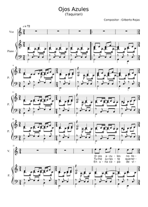 Ojos Azules – Gilberto Rojas Enríquez Sheet Music for Piano (Solo) easy ...