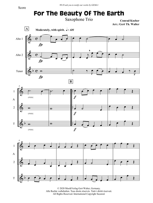For The Beauty Of The Earth (Arr. Gert Th. Walter) - Conrad Kocher (Woodwind Ensemble)