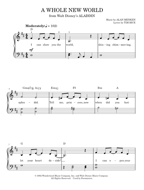 A Whole New World (from Aladdin) - Alan Menken, Tim Rice (Easy Piano)