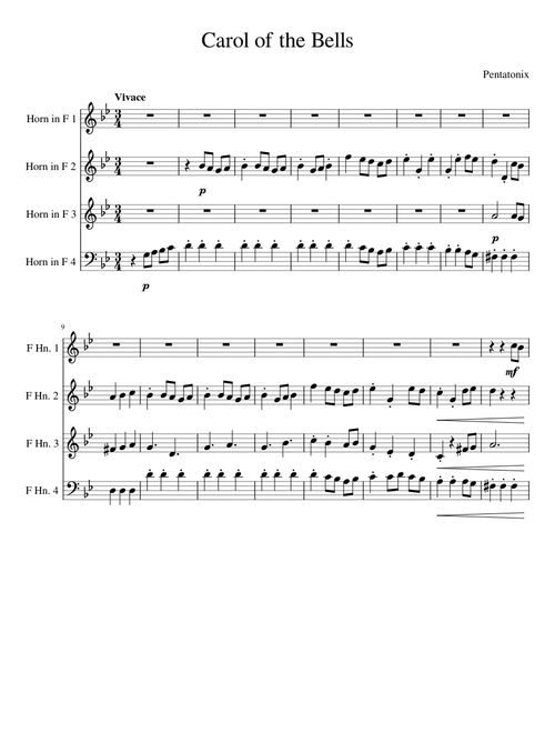 Pentatonix - Carol of the Bells for Horn Quartet