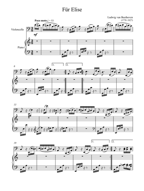 Beethoven - Für Elise (Violoncello Solo) (Arr. André Laitano) - Ludwig van Beethoven (Cello and Piano)