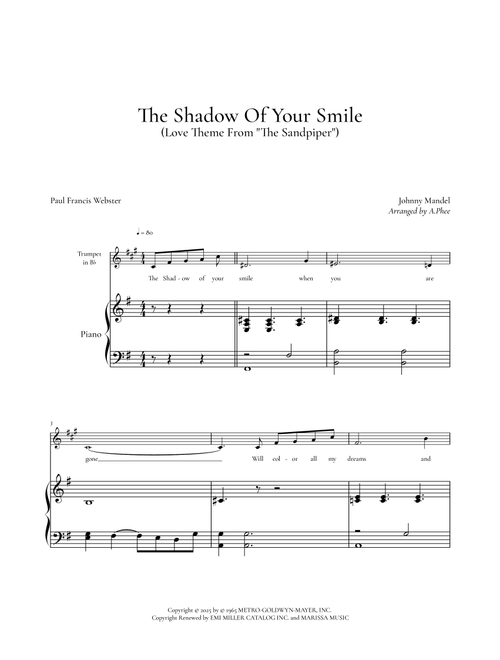 The Shadow Of Your Smile (Arr. Phee) - Johnny Mandel, Paul Francis Webster (Trumpet and Piano)