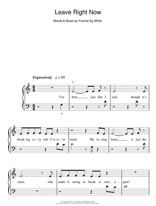 Leave Right Now - Will Young (Easy Piano)