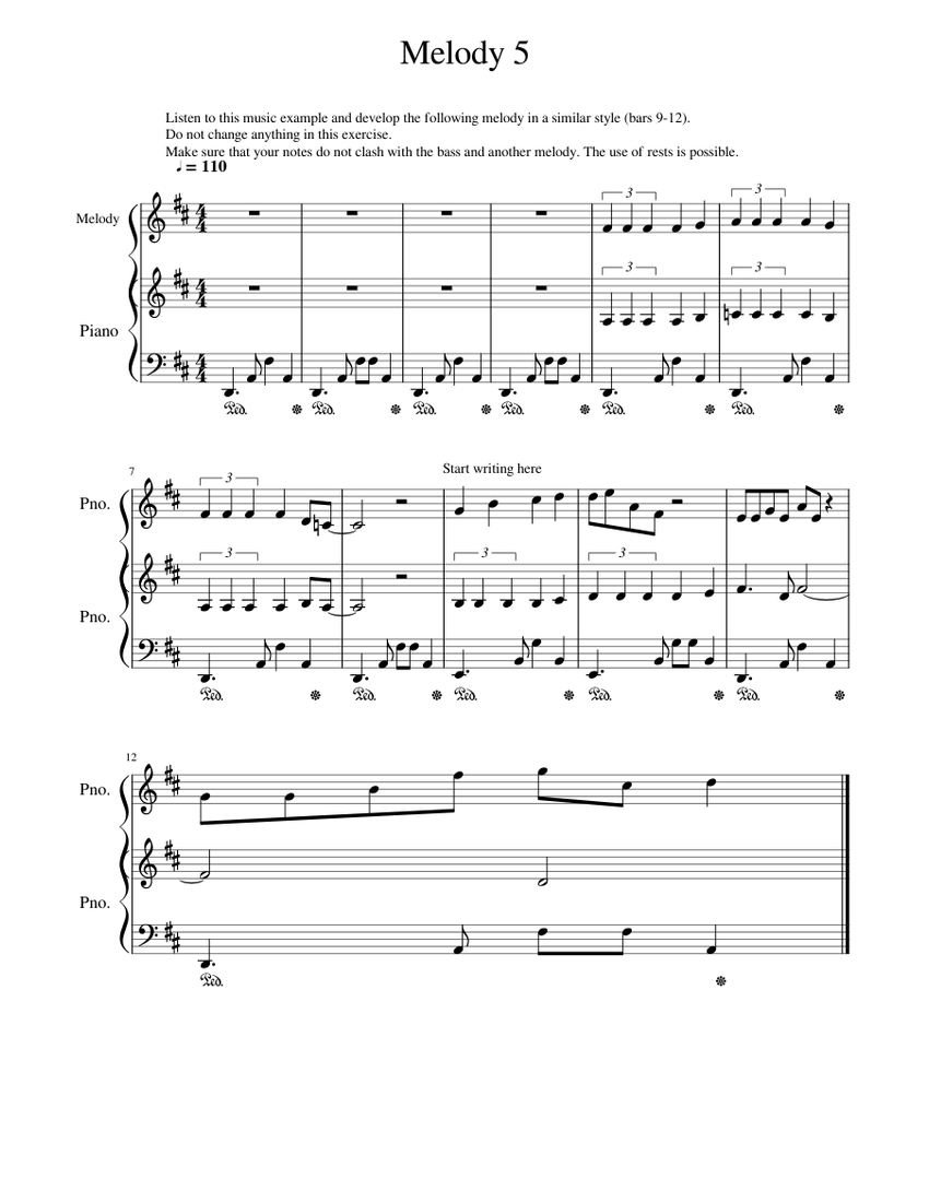 Melody writing 5 2# Sheet music for Piano (Piano Duo) | Musescore.com