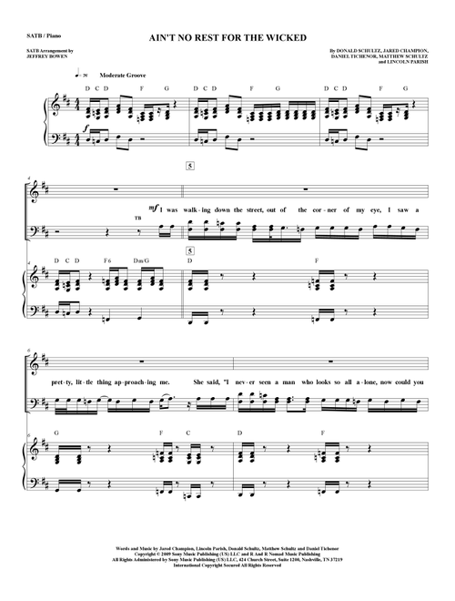 Ain't No Rest For The Wicked (Arr. Jeffrey Bowen) - Cage The Elephant (Choral, SATB)