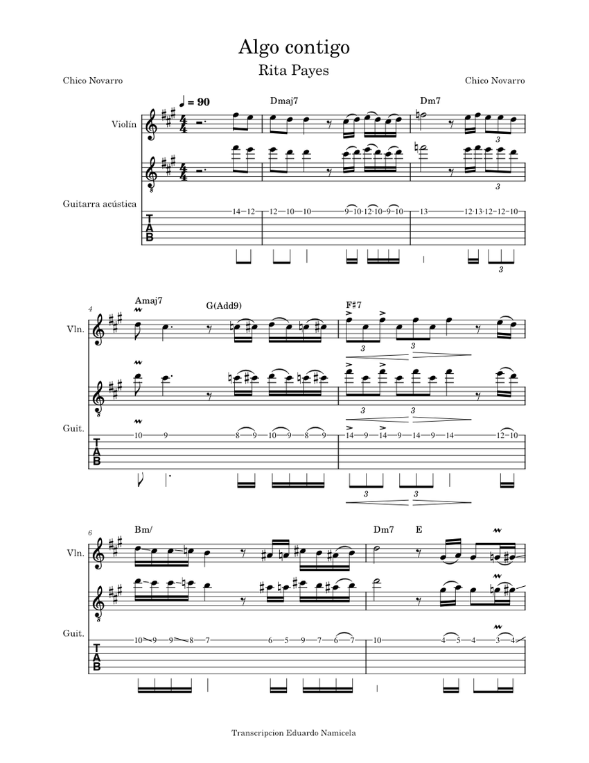 Algo_contigo Sheet music for Violin, Guitar (String Duet) | Musescore.com