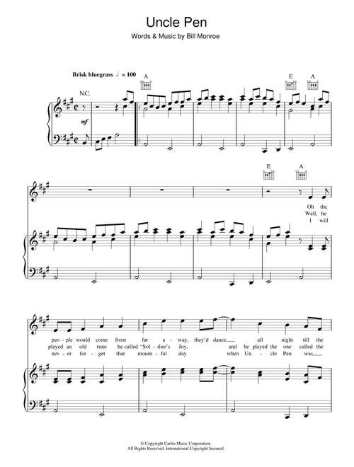 Uncle Pen - Ricky Skaggs (Piano-Vocal-Guitar (Piano Accompaniment))