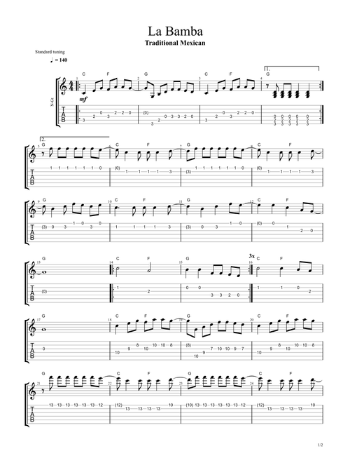 La Bamba (Arr. Edina Balczo) - Traditional Mexican (Guitar Tab)