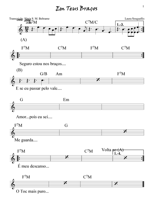 Em Teus Braços (Arr. Sônia S M Beltrame) - Laura Souguellis (Piano Chords-Lyrics)
