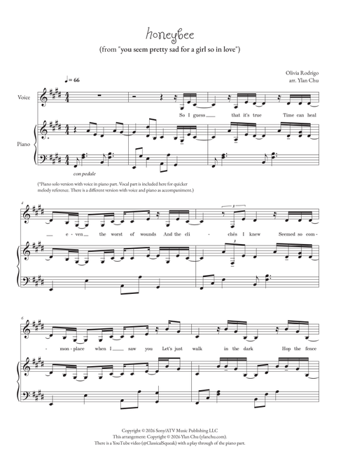 Honeybee (Arr. Ylan Chu) - Olivia Rodrigo (Piano Vocal)