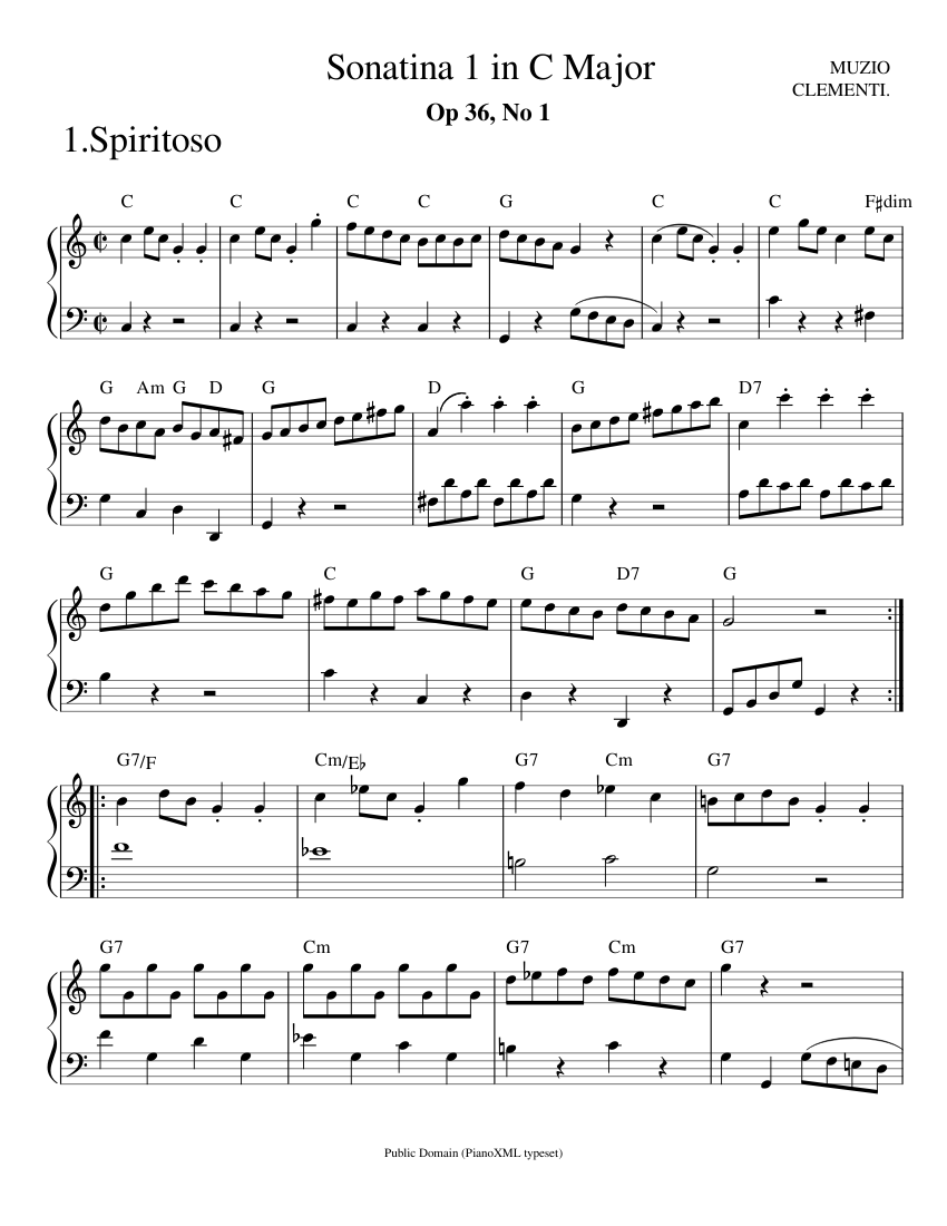 Clementi Sonatina Op 36 No 1 Sheet Music with Chords for Piano (Solo ...
