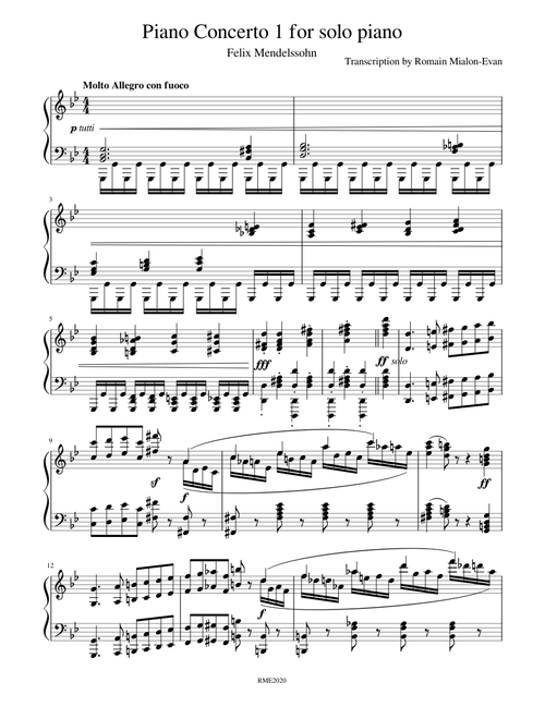 Mendelssohn - Concerto for piano n°1 transcription for solo piano (work in progress)