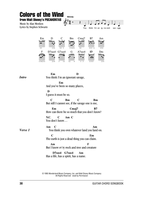 Colors Of The Wind (from Pocahontas) - Vanessa Williams (Guitar Chords-Lyrics)