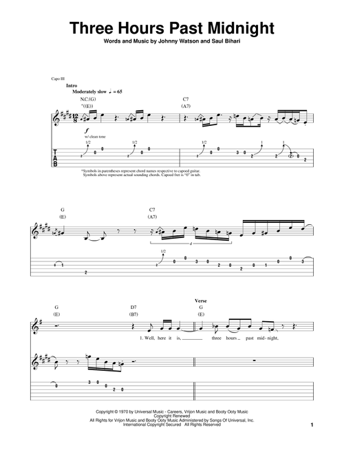 Three Hours Past Midnight - Johnny "Guitar" Watson (Guitar Tab Play-Along)