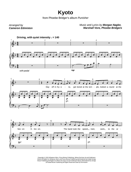 Kyoto (Arr. Cameron Edmiston) - Phoebe Bridgers (Piano Vocal)