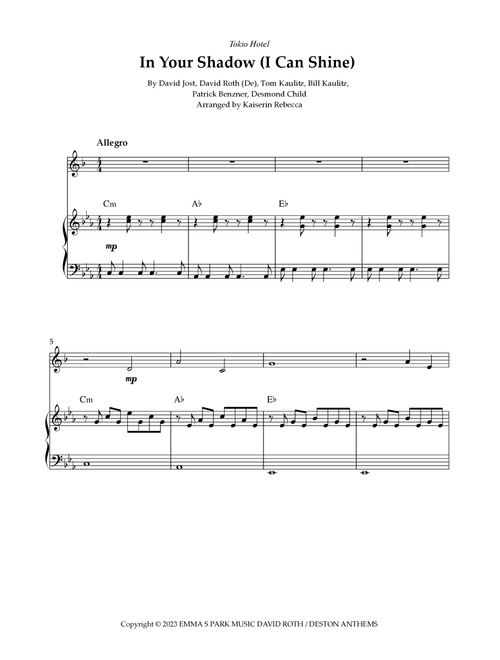 In Your Shadow I Can Shine (Arr. Kaiserin Rebecca) - Tokio Hotel (Clarinet and Piano)