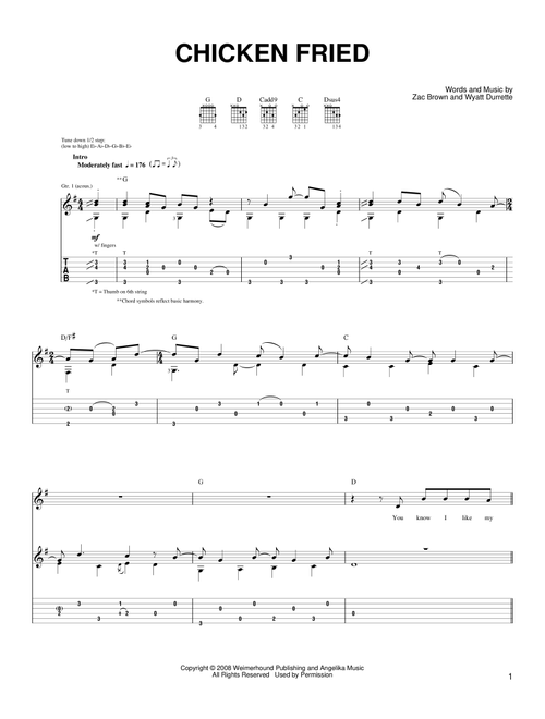 Chicken Fried - Zac Brown Band (Easy Guitar)