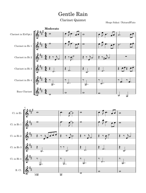 Mother 3 - Gentle Rain - Shogo Sakai (Clarinet Quintet, Opt. Eb Clarinet Part)