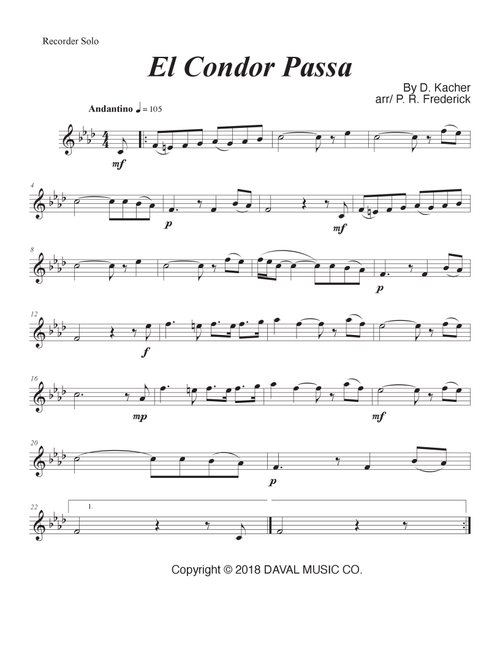 El Condor Pasa (Arr. P. R. Frederick) - D. Kacher (Recorder Solo)
