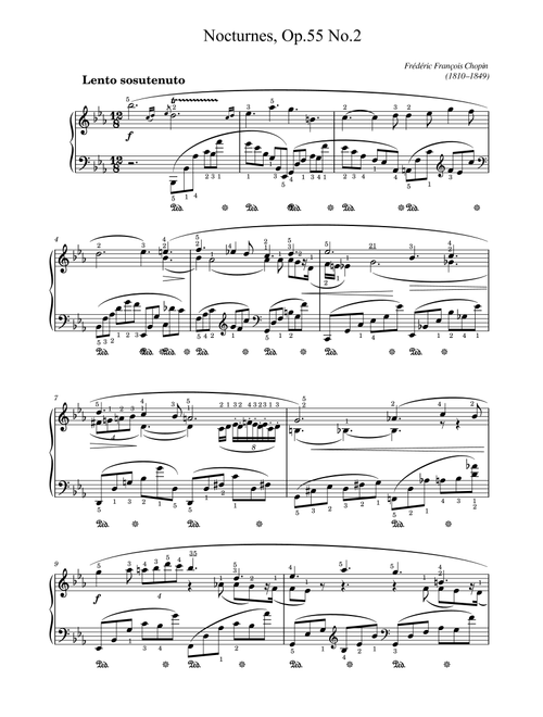 Chopin - Nocturnes, Op.55 No.2 in E-flat Major - Original With Fingering For Piano Solo (Arr. poon) - Frédéric François Chopin (Piano Solo)