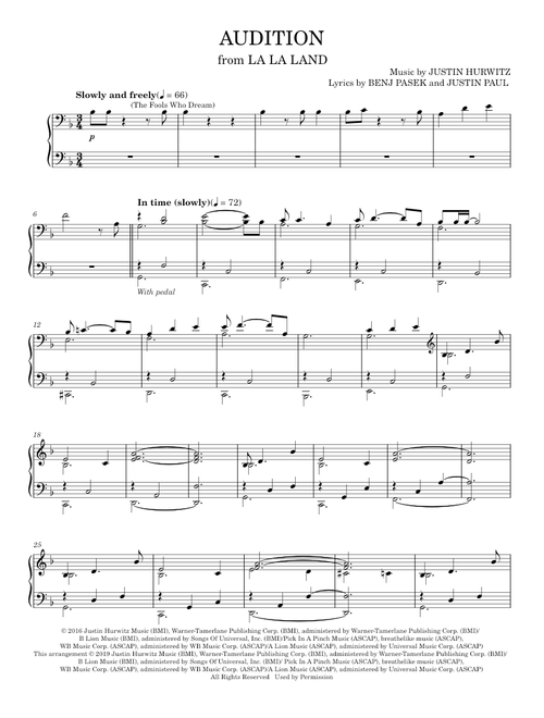 Audition (The Fools Who Dream) (from La La Land) - Emma Stone, Pasek & Paul (Piano Solo)
