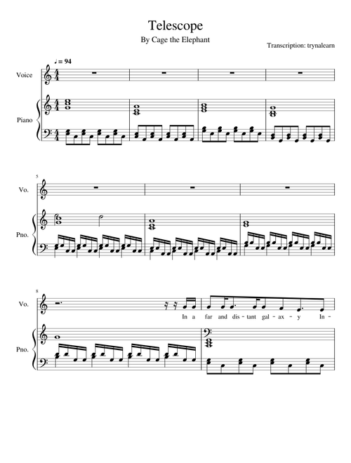 Telescope (Cage the Elephant) for Piano/Vocal