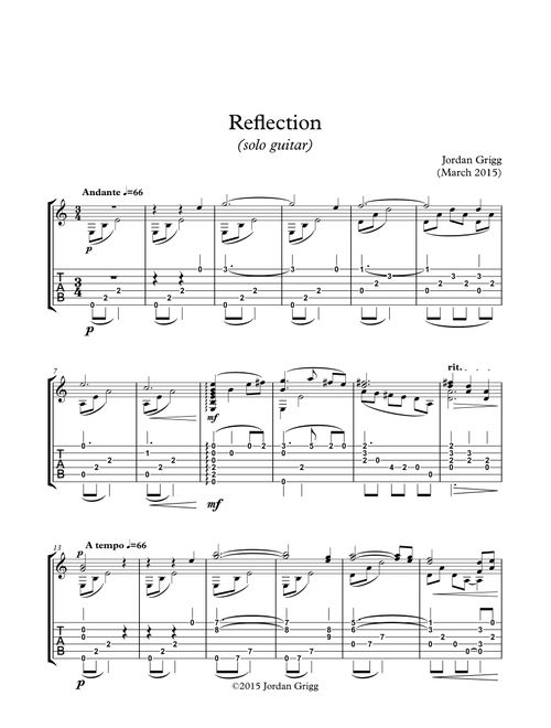 Reflection (solo guitar) - Jordan Grigg (Guitar Tab)
