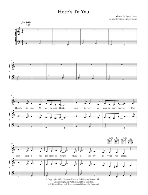 Here's To You - Joan Baez (Piano-Vocal-Guitar (Piano Accompaniment))