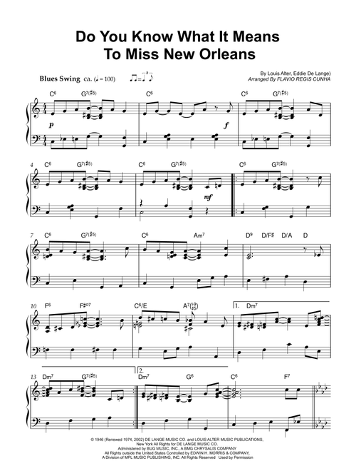 Do You Know What It Means To Miss New Orleans (Arr. Flavio Regis Cunha) - Eddie De Lange, Louis Alter (Easy Piano)