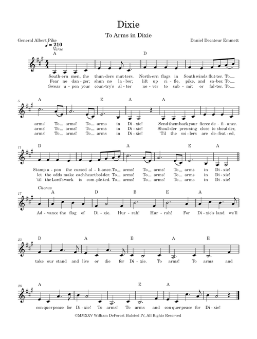 Dixie (To Arms in Dixie) — Daniel Decateur Emmett, Albert Pike lyrics