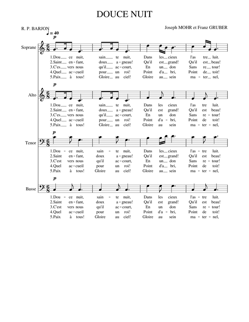 Douce nuit Sheet music for Piano (Mixed Quartet) — free download
