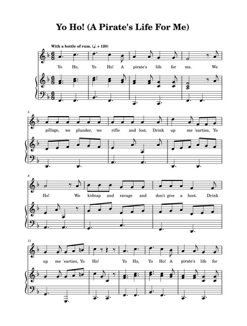 Yo Ho (A Pirate's Life For Me) (Arr. Iván Díaz) - Xavier Atencio, George Bruns (Piano Vocal)