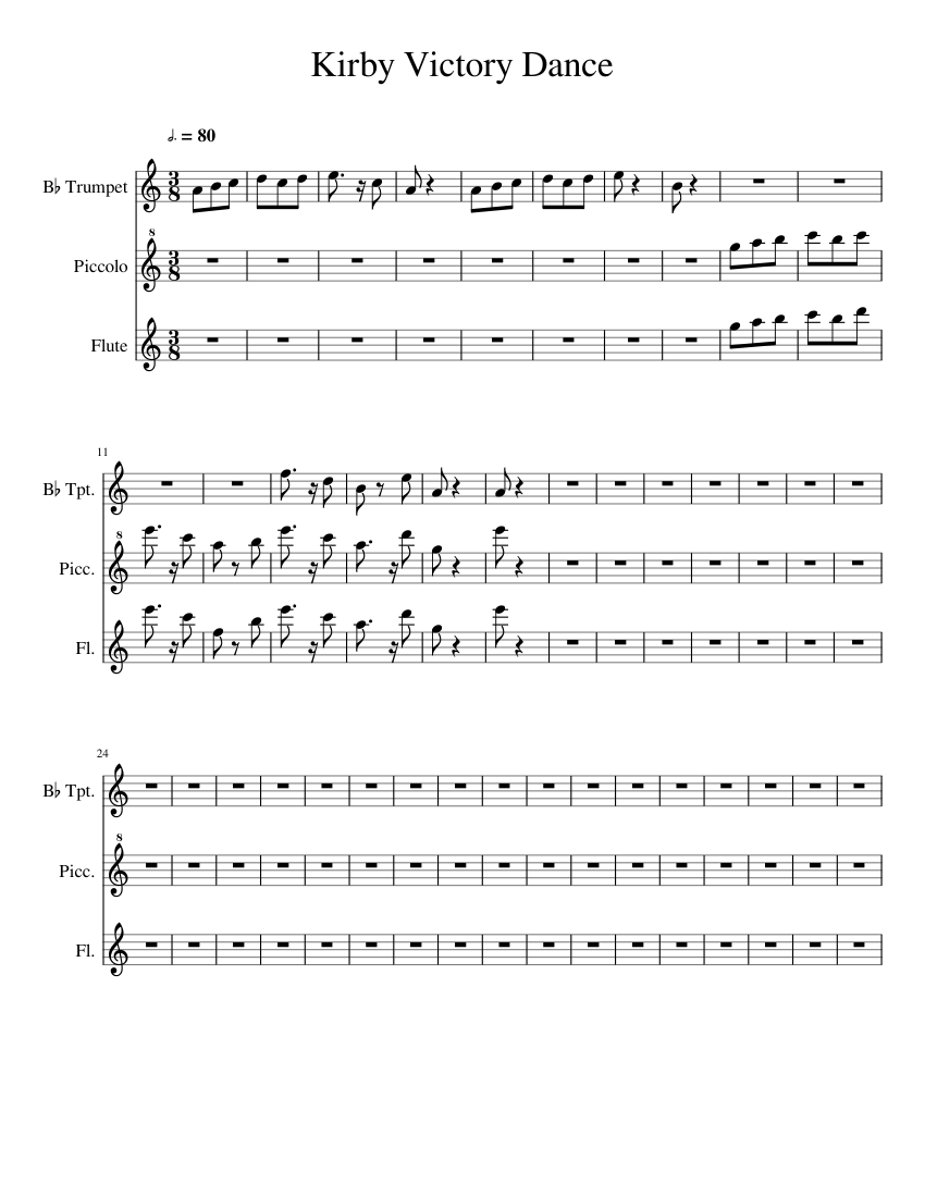 Kirby Victory Dance Sheet music for Flute piccolo, Flute, Trumpet in b-flat  (Mixed Trio) 