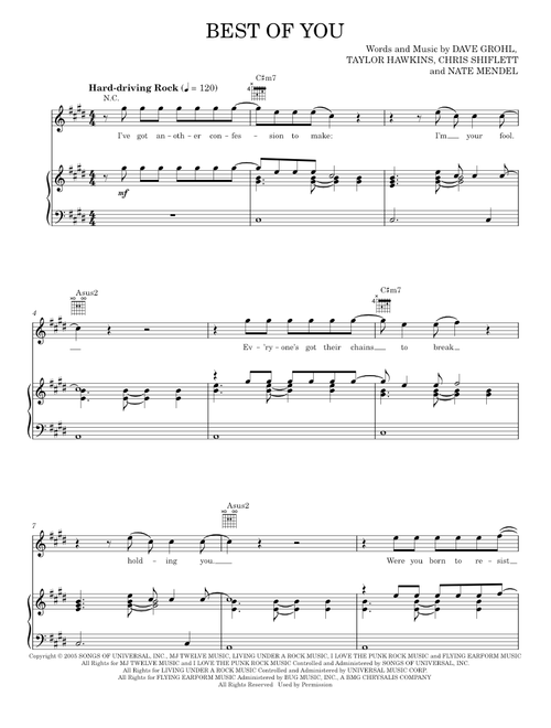 Best of you - Foo Fighters (Piano-Vocal-Guitar)