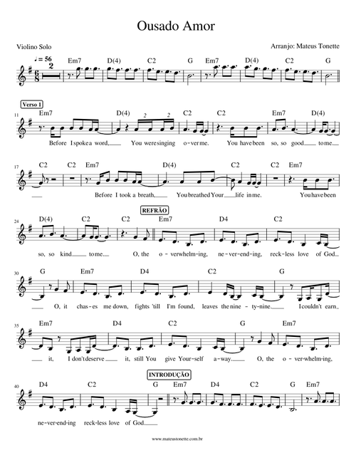 Ousado amor - Reckless Love - Violino